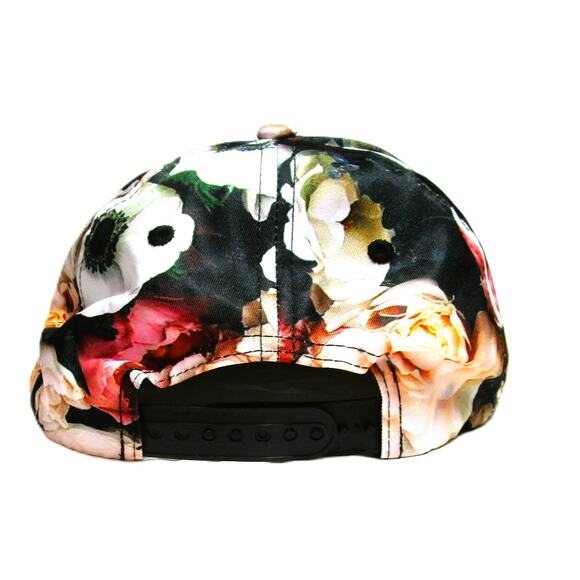 Women's Baseball Cap Black with Tropical Flowers Adjustable Snapback One Size - Picture 3 of 5